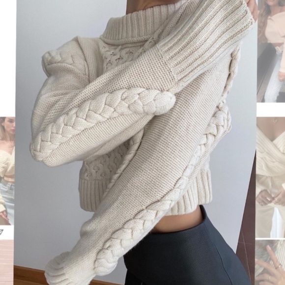 Zara Ecru Shoulder Pad Knit Sweater - Picture 6 of 7